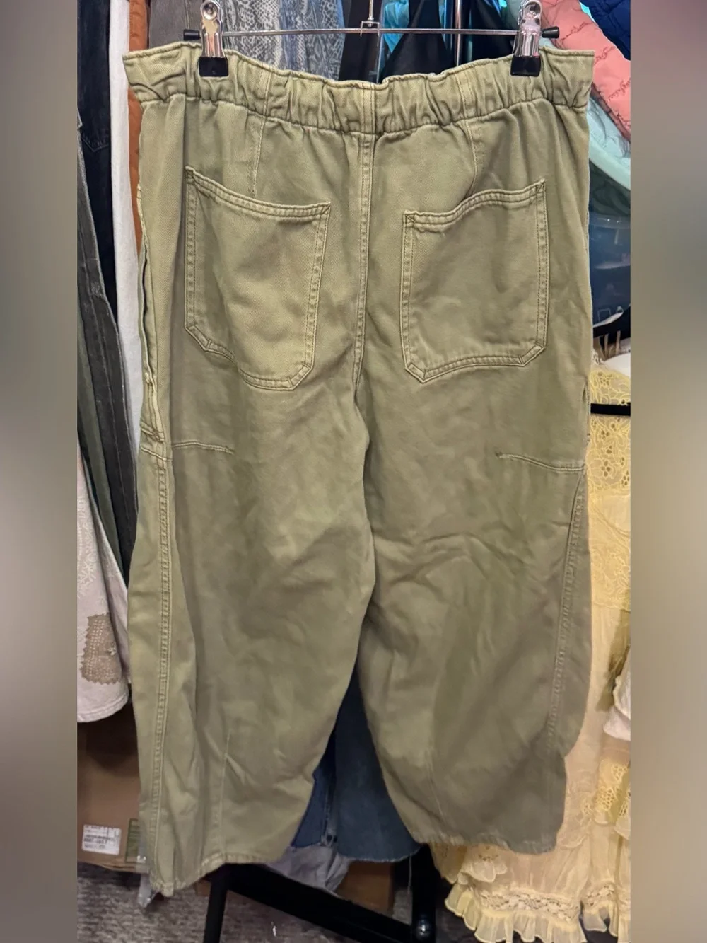 NWOT Free People We The Free Silverton Pull-On Barrel Jeans - aloe green tan XS